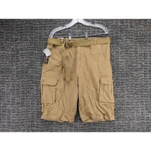 Galaxy By Harvic Cargo Shorts Mens 36 Khaki Tan Belted Lightweight Cotton NWT